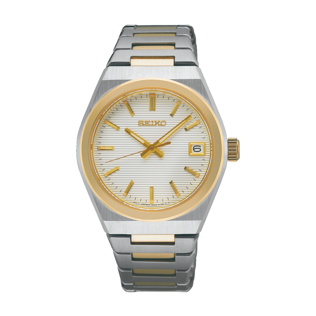 Seiko SUR578P1 two-tone white dial sapphire women's watch front view