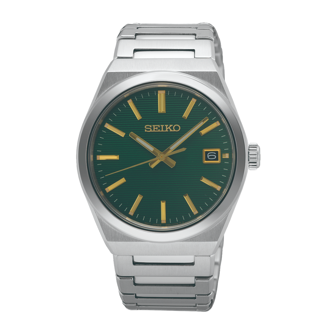 Seiko SUR601P1 silver case green dial sapphire front view