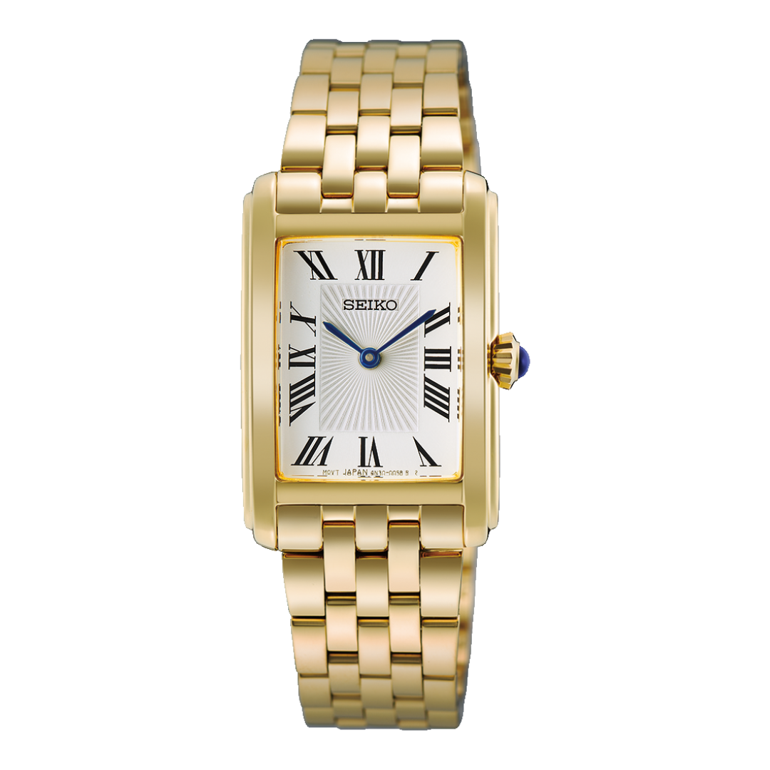Seiko 2 hands gold tone front view watch