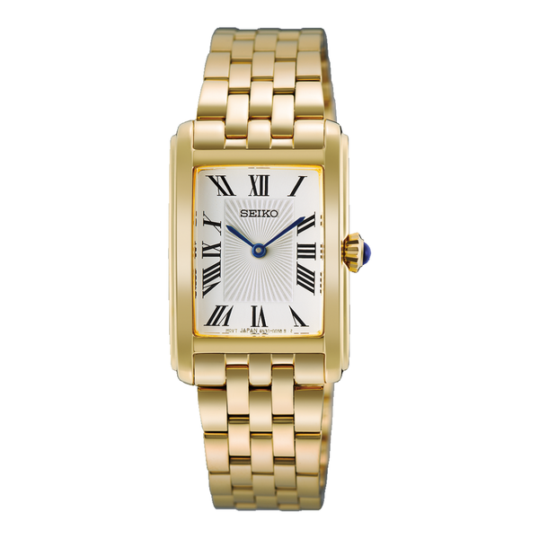 Seiko 2 hands gold tone front view watch