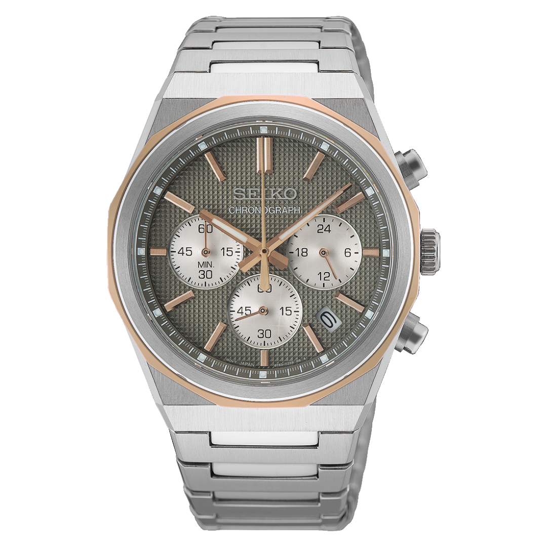 Seiko watch grey dial front view 