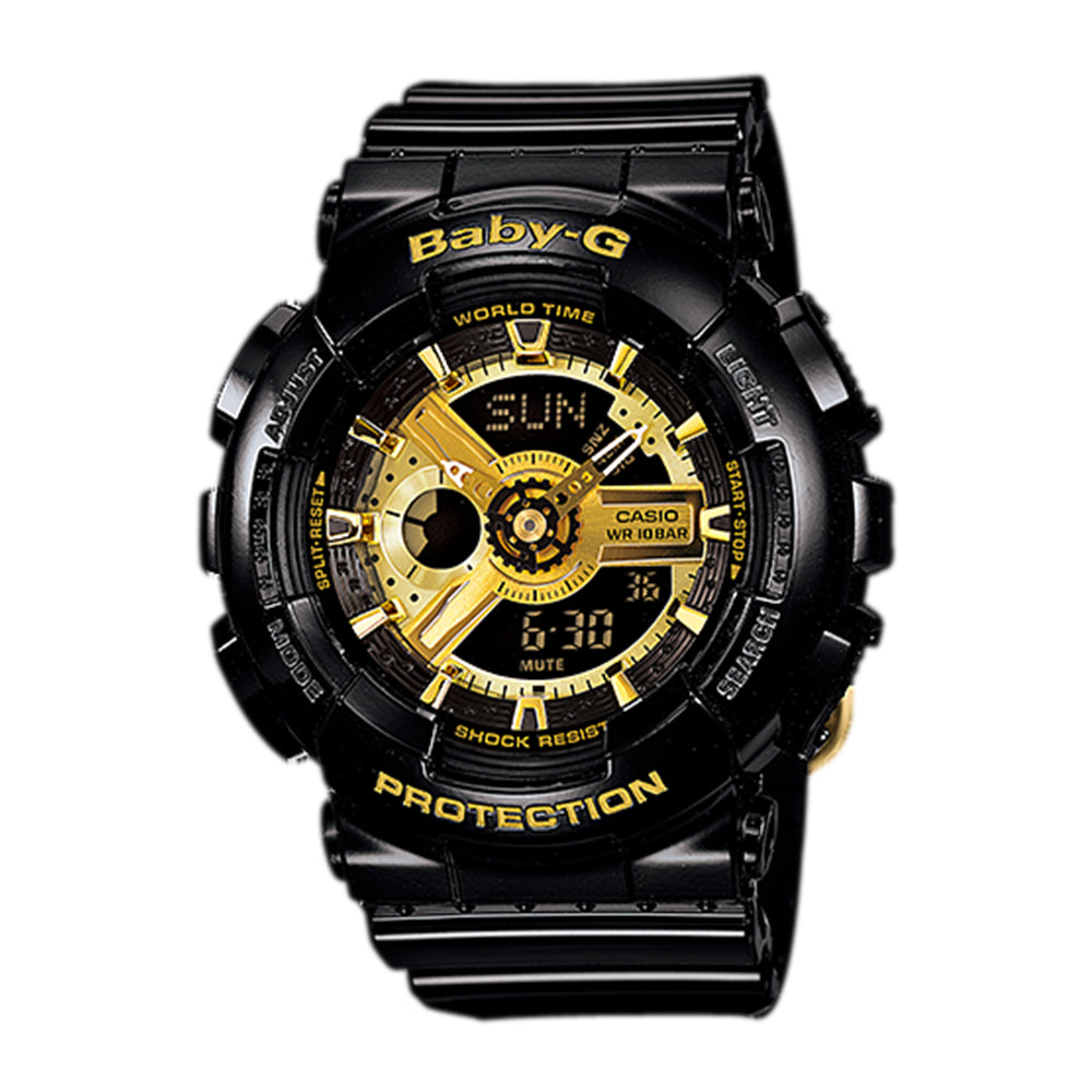 CASIO BABY-G BA-110-1ADR ANALOG-DIGITAL BLACK GOLD WATCH