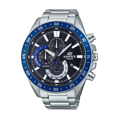 Casio Edifice EFV-620D-1A2VUDF oversized 55mm chronograph black dial blue sub-dials stainless steel men watch