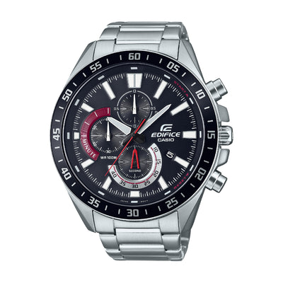 Casio Edifice EFV-620D-1A4VUDF black dial red accents 55mm chronograph 100m