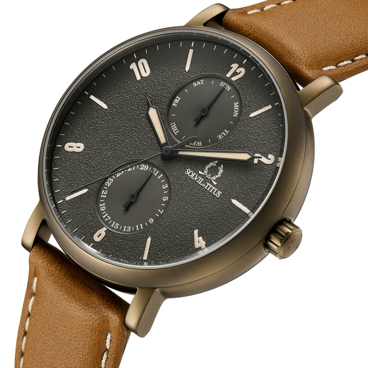 SOLVIL ET TITUS CLASSICIST W06-03222-006 MULTI-FUNCTION QUARTZ LEATHER MEN WATCH