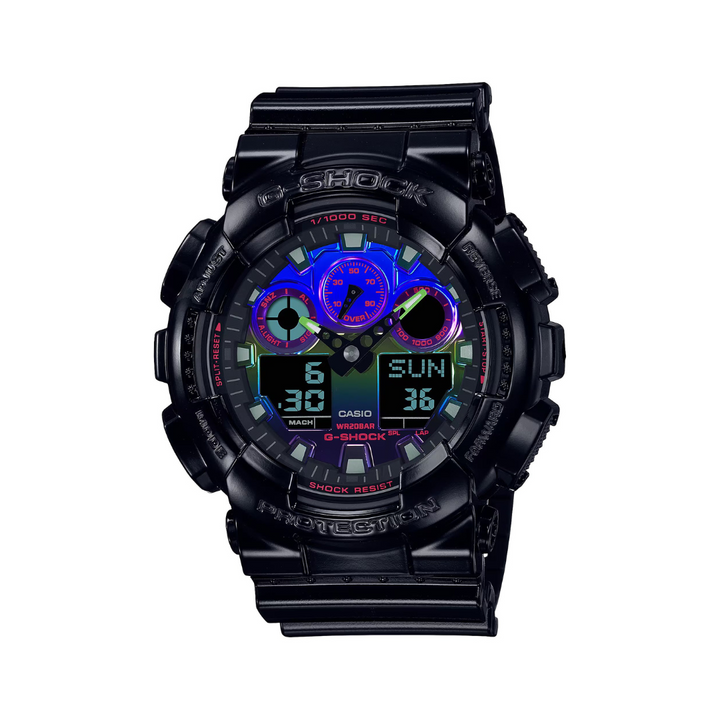 CASIO G-SHOCK GA-100RGB-1ADR VIRTUAL RAINBOW ANALOG DIGITAL BLACK WATCH