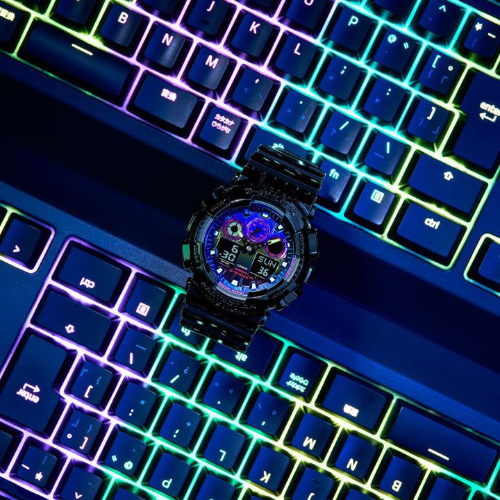 CASIO G-SHOCK GA-100RGB-1ADR VIRTUAL RAINBOW ANALOG DIGITAL BLACK WATCH