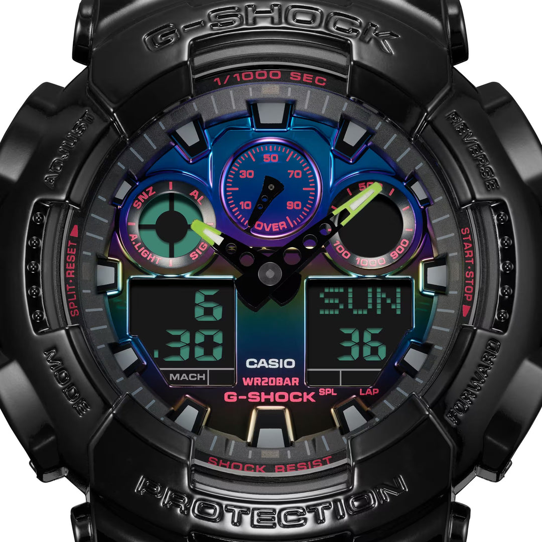 CASIO G-SHOCK GA-100RGB-1ADR VIRTUAL RAINBOW ANALOG DIGITAL BLACK WATCH