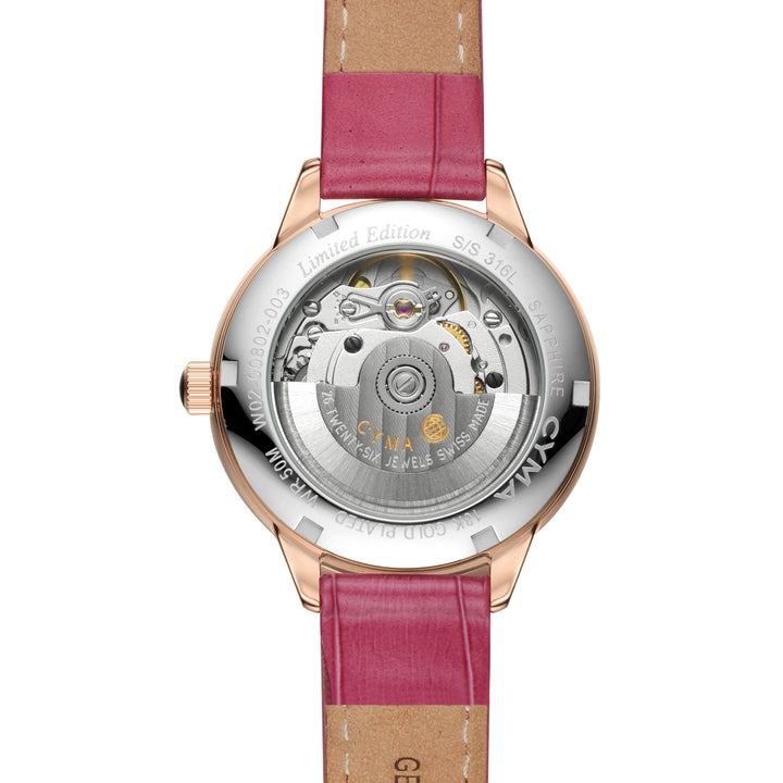 CYMA CLASSIC W02-00802-003 AUTOMATIC PINK LEATHER STRAP WOMEN WATCH