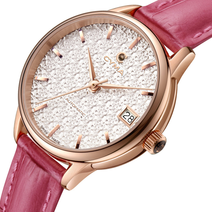 CYMA CLASSIC W02-00802-003 AUTOMATIC PINK LEATHER STRAP WOMEN WATCH