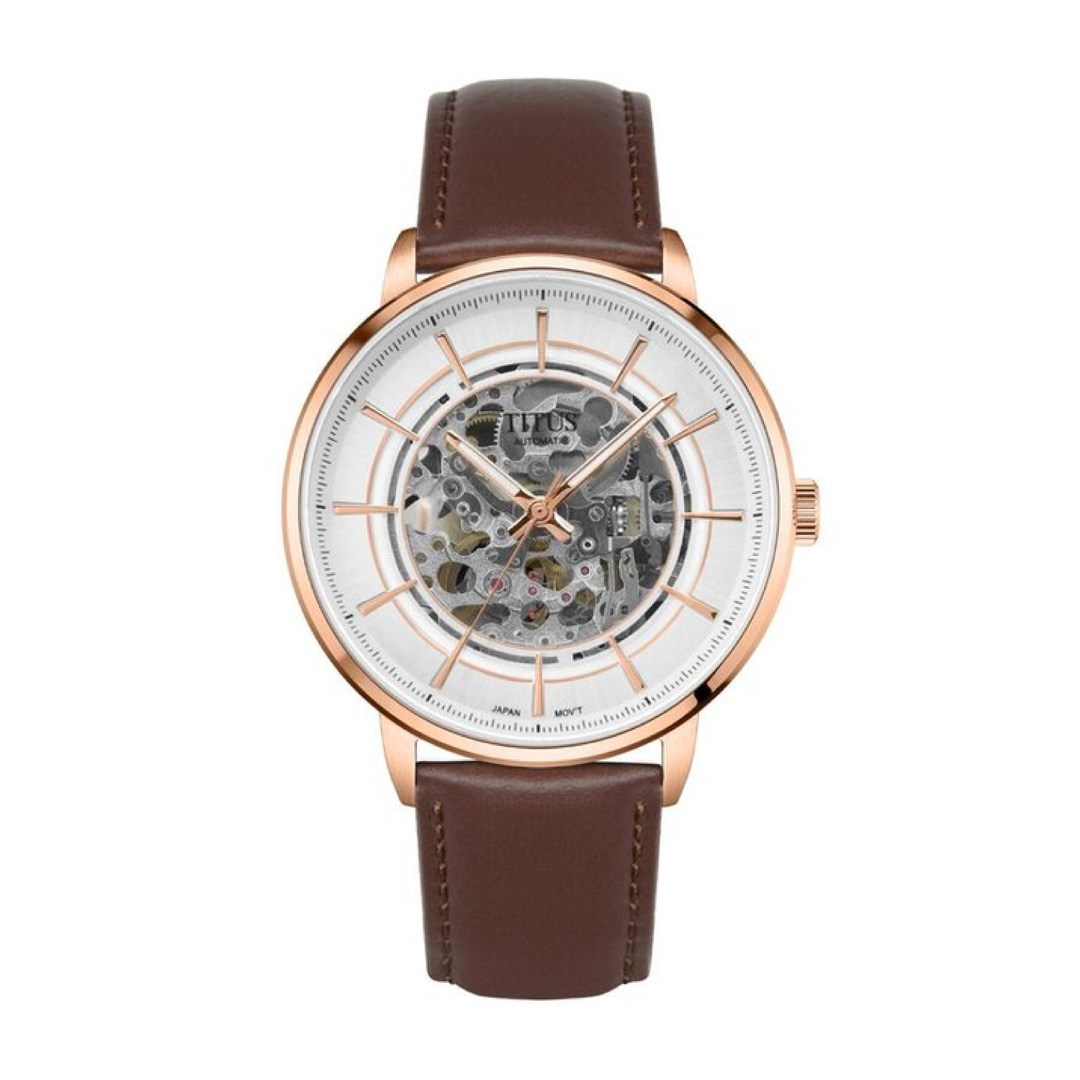 Solvil et Titus Enlight W06-03305-008 silver white dial 42mm automatic brown leather men's watch